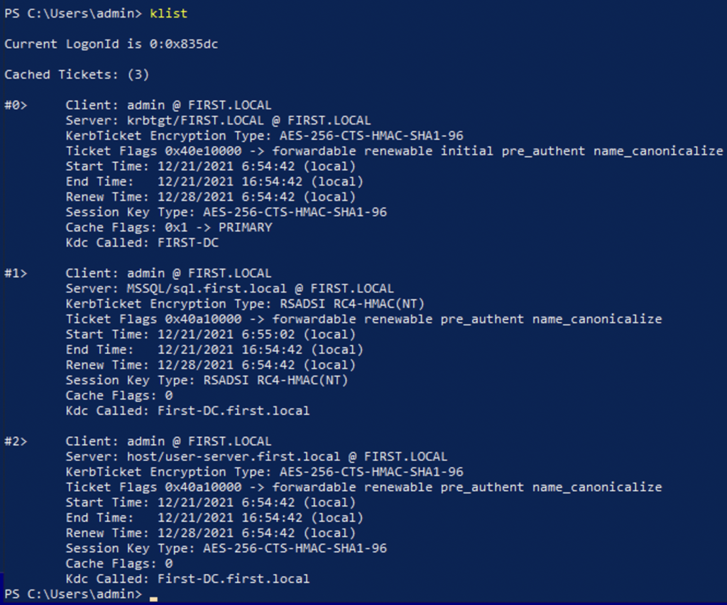 kerberos klist 